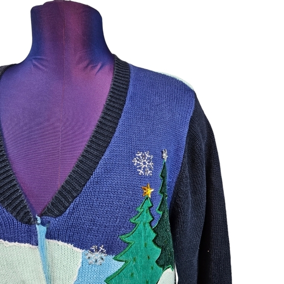 Quacker Factory Blue Button Up Snowman Christmas‎ Cardigan Size Large Women's - Picture 2 of 8